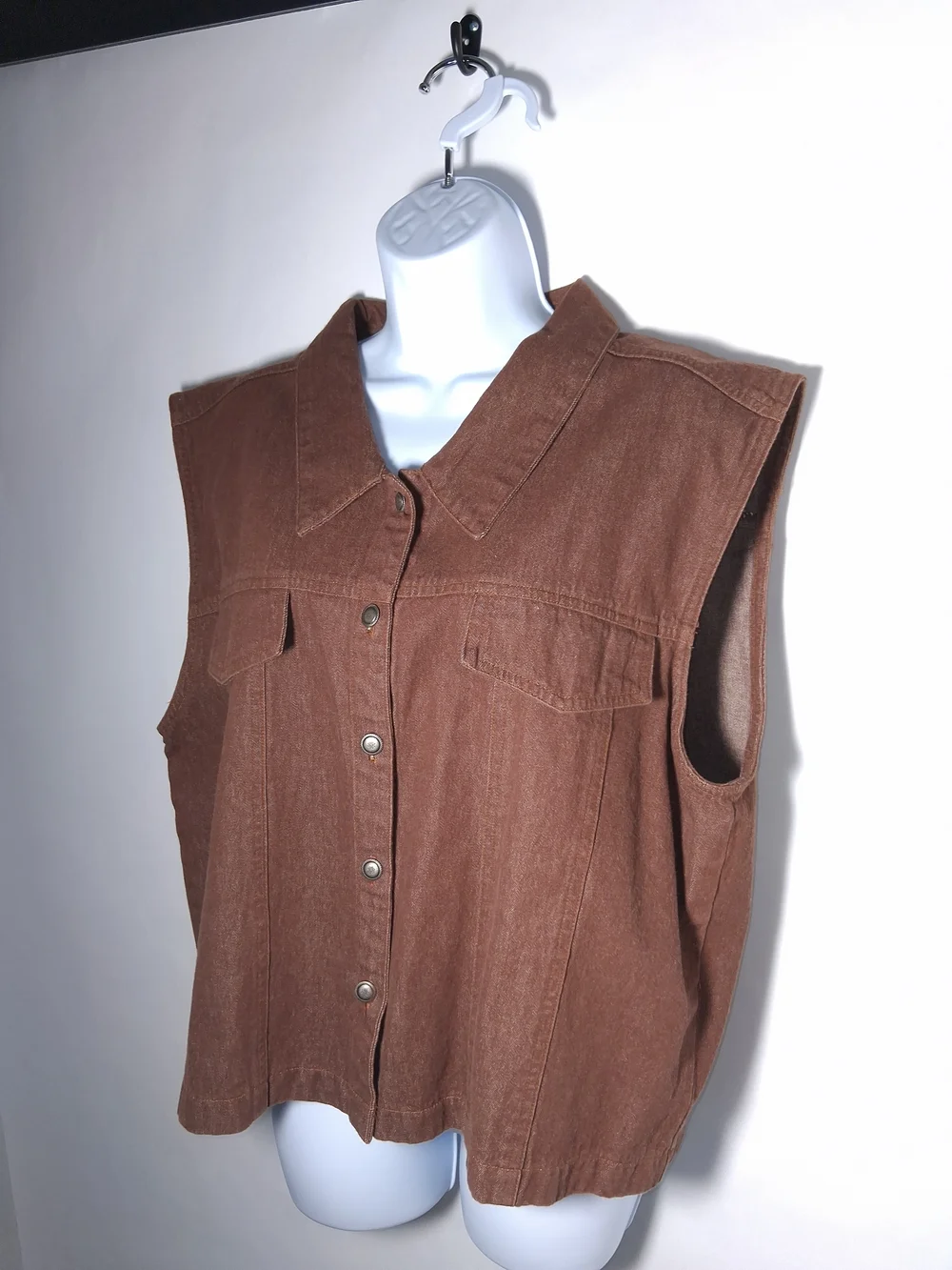 Sleeveless Button-Front Brown Shirt Vest Size 2 XL - Picture 5 of 8